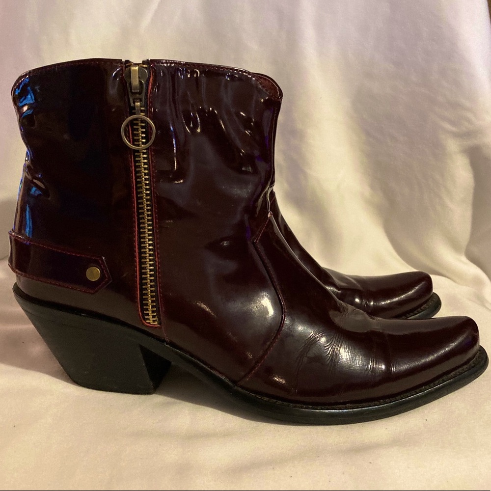 Antelope Shiny Maroon Patten Leather Ankle Boot